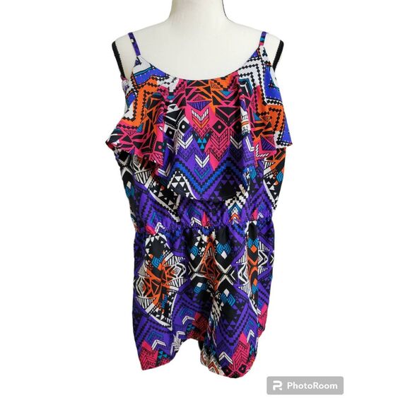 Arizona Jean Co Colorful Geometric Print Romper Sz M Juniors - Picture 2 of 4